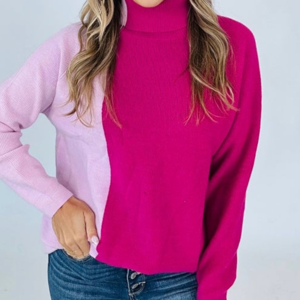 First Love Pink and Magenta Colorblock Sweater